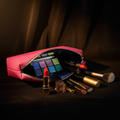 Estée Lauder buckle makeup bag - glamorous interior with luxury beauty products