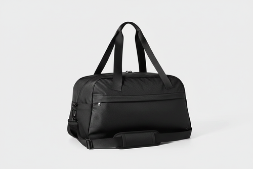 All In Motion black duffle bag with studio lighting on clean background