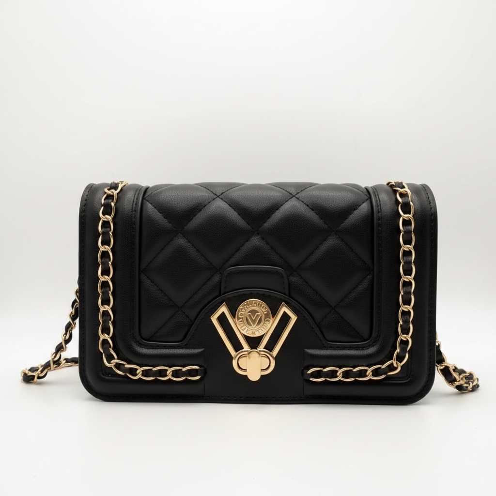 Valentino Orlandi black quilted crossbody bag - bright clean studio product shot