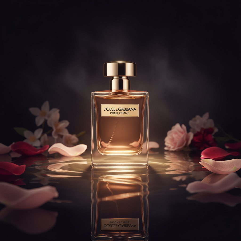 Dolce & Gabbana Pour Femme 100ml Eau de Parfum bottle in luxury editorial style