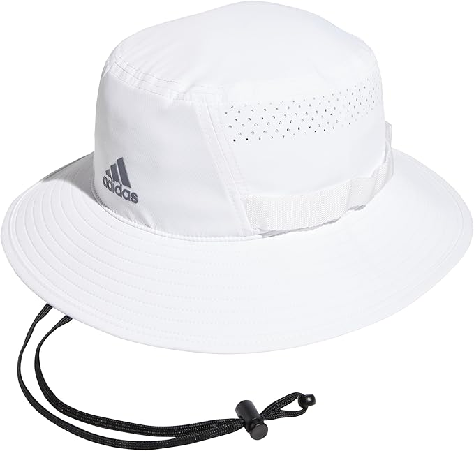Adidas Wide Brim Bucket Hat – White | Ventilated Sun Hat with Chin Cord