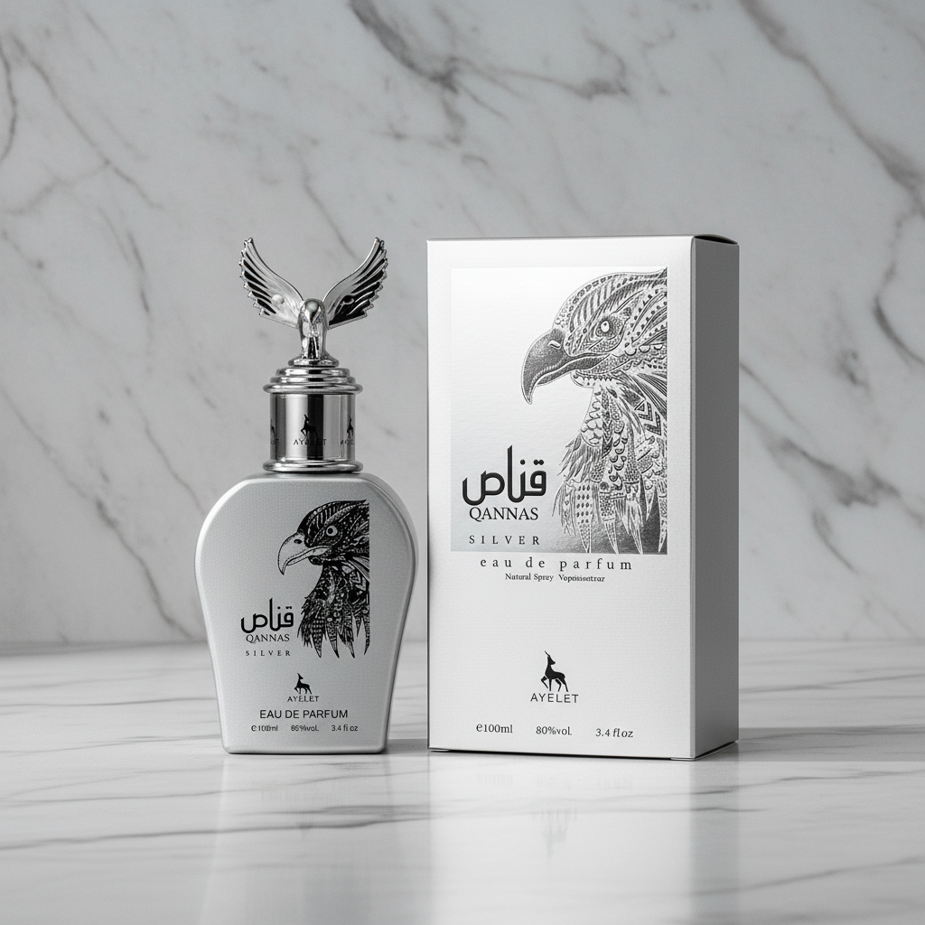 Qannas Silver by Ayelet EDP eagle bottle and silver box