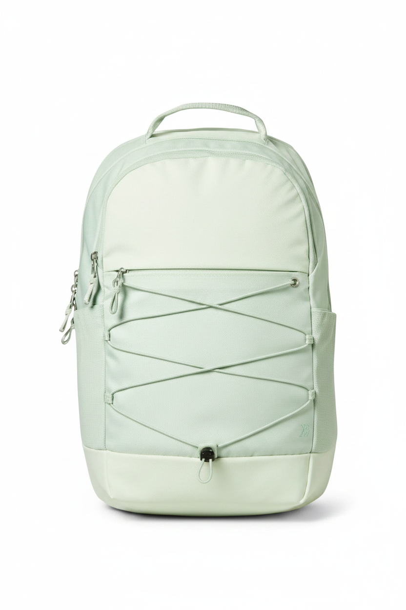 All In Motion Bungee Cord Backpack in mint green on clean white background