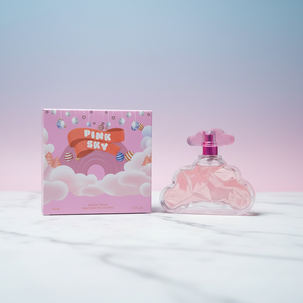 Pink Sky Eau de Parfum cloud bottle and box