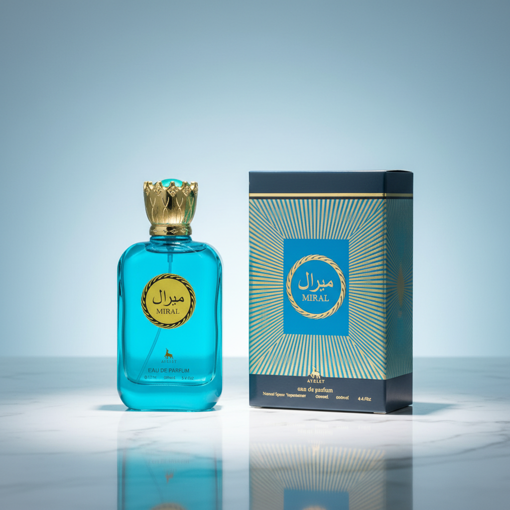 Miral by Ayelet EDP blue bottle and gold box