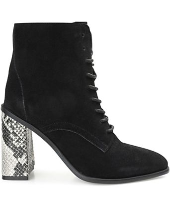 Journee Signature Women's Edda Block Heel Lace-Up Bootie – Black Suede | Snake Heel | Size 9