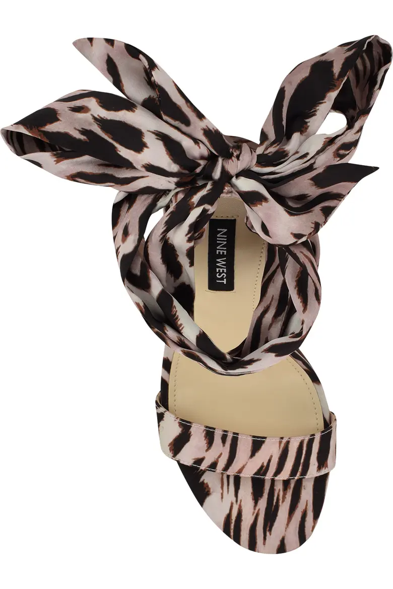 Nine West Maddie Stiletto Sandal – Animal Print with Bow Ankle Tie | Size 6.5