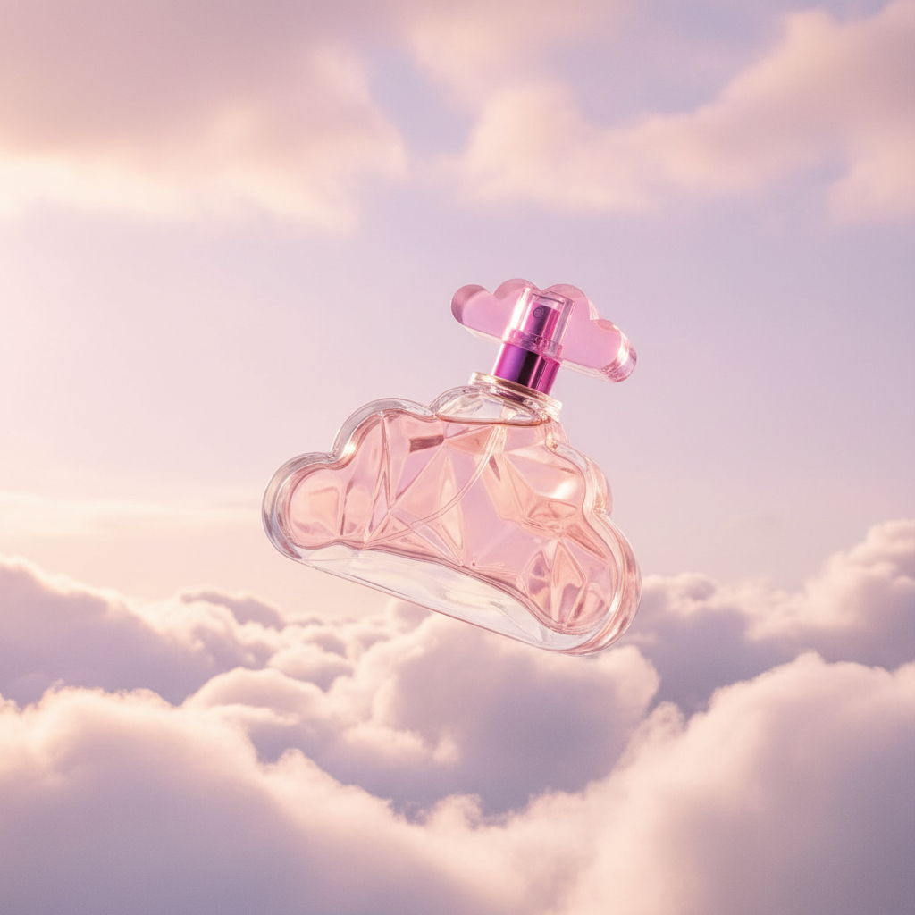 Pink Sky Eau de Parfum bottle floating on clouds
