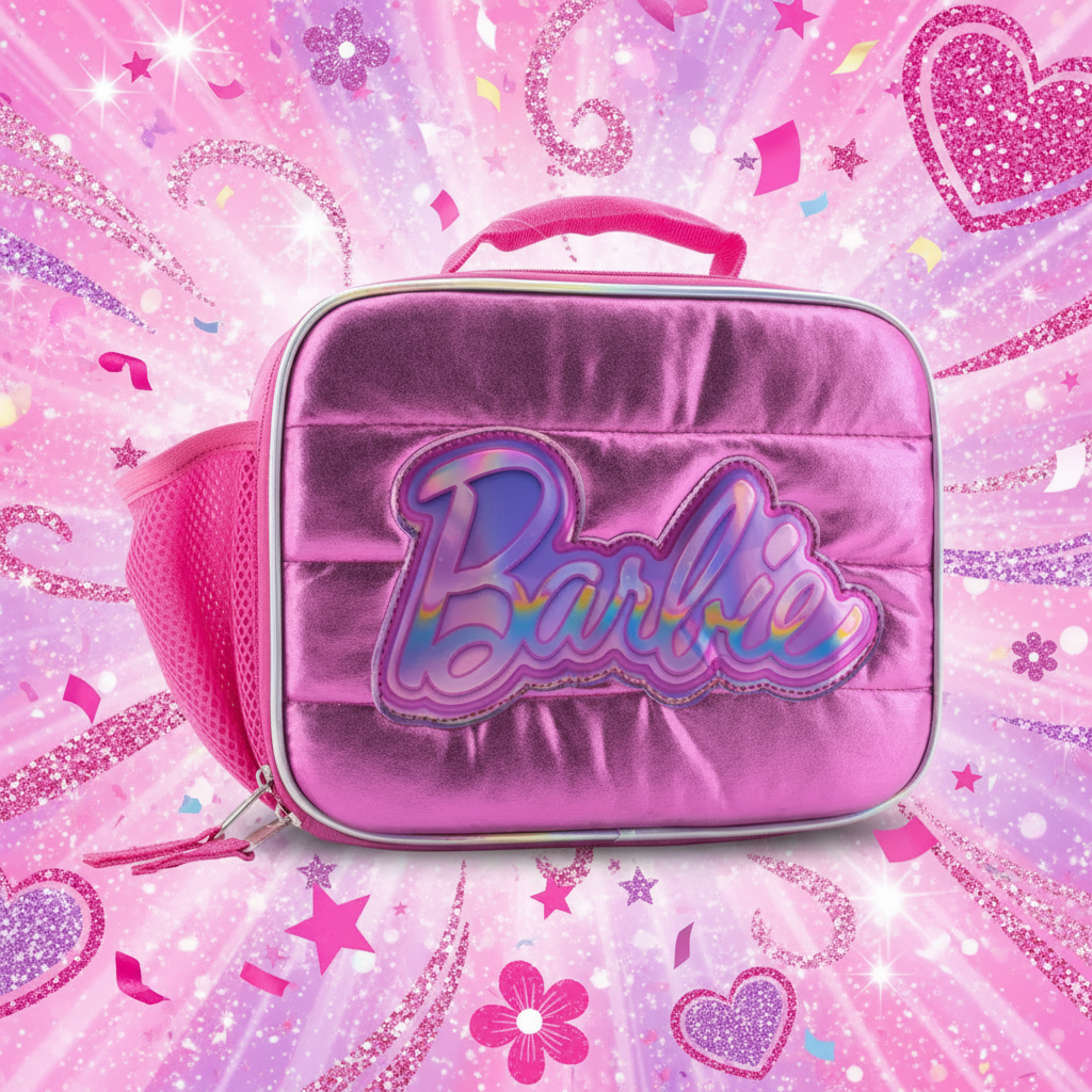 Barbie Kids Insulated Lunch Bag with fun colorful background