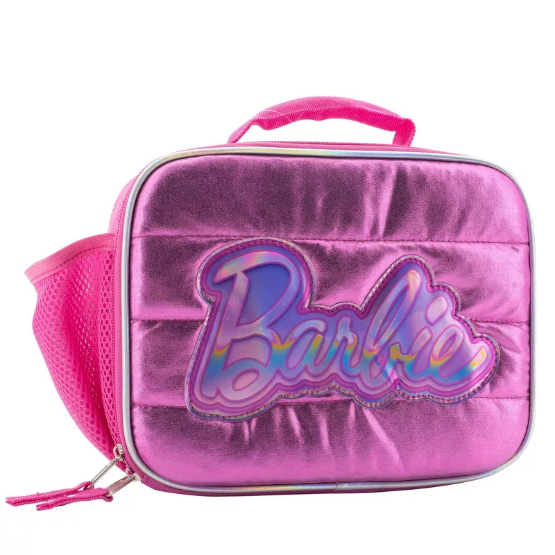 Barbie Kids Insulated Lunch Bag – Holographic Pink Lunchbox for Girls