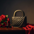 Bebe Sofie mini satchel styled with red roses, lipstick and silk scarf - bold editorial shot