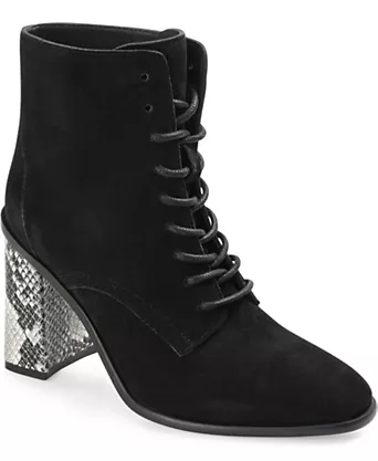 Journee Signature Women's Edda Block Heel Lace-Up Bootie – Black Suede | Snake Heel | Size 9