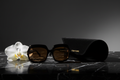 Tom Ford Oversized Square Sunglasses Dark Tortoise with Amber Lenses and Velvet Case
