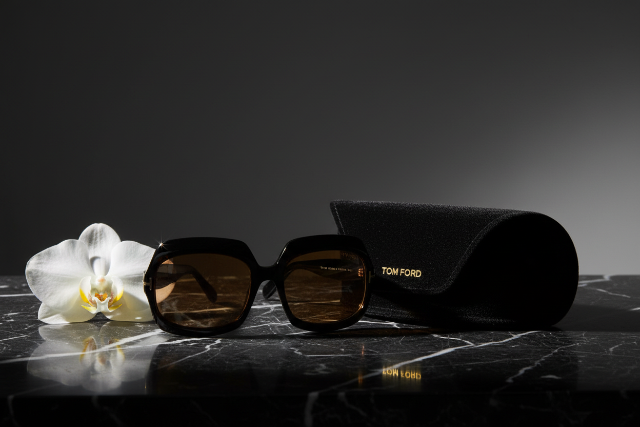 Tom Ford Oversized Square Sunglasses Dark Tortoise with Amber Lenses and Velvet Case