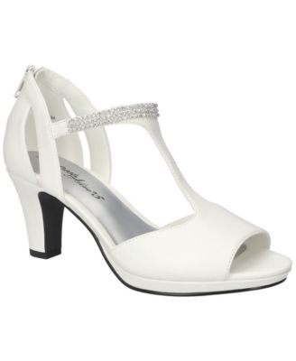Easy Street Women's Flash Dress Heel Sandal – White | Rhinestone T-Strap | Size 10 M