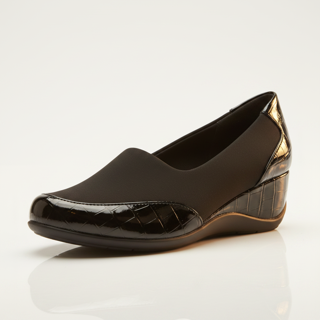 East 5th Elander black croc slip-on shoe - glamorous editorial shot