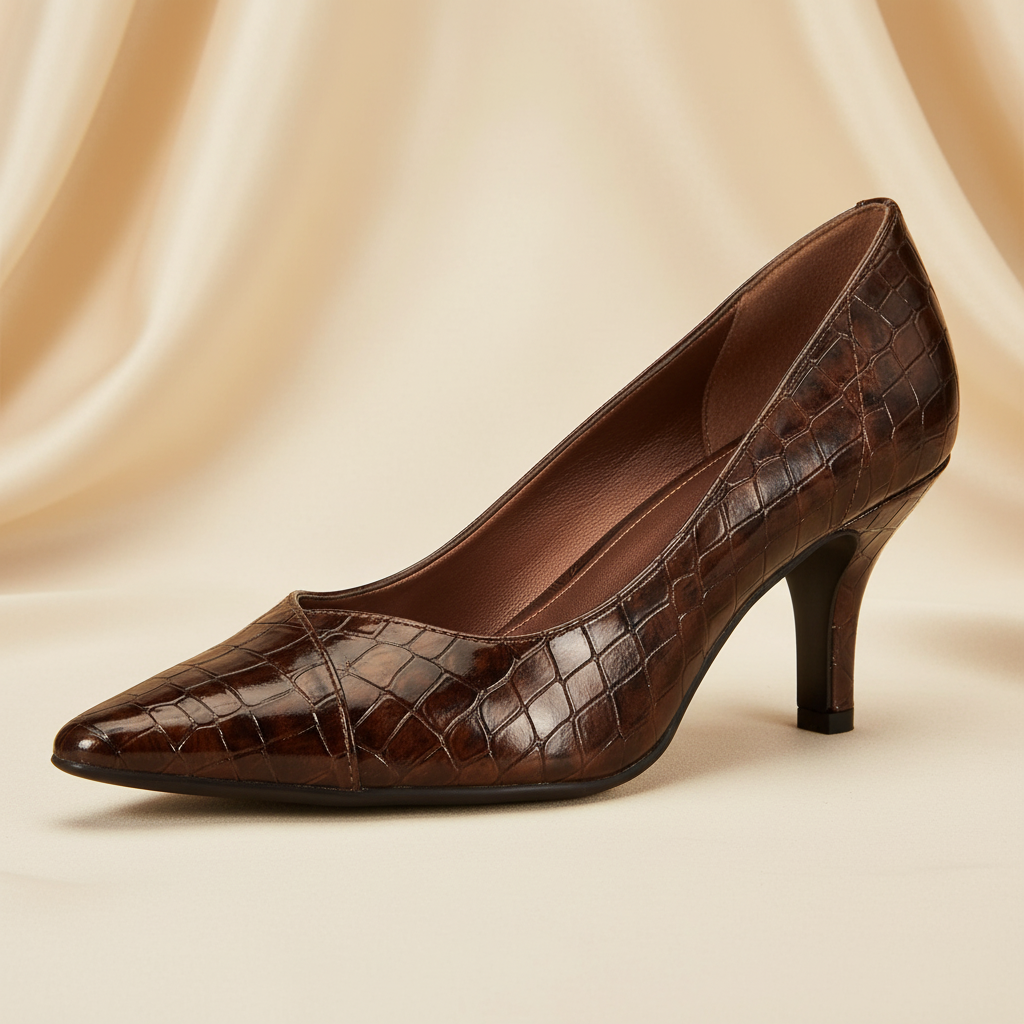 Easy Street Chiffon Pump brown croc - glamorous editorial shot
